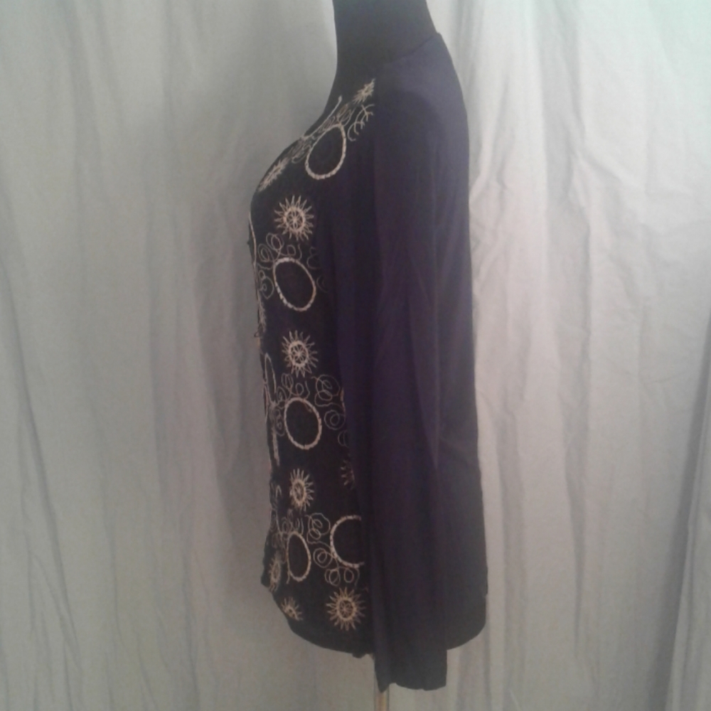 Chico's Travelers 0 Cardigan 4 Small Slinky Embroidered - Picture 4 of 9